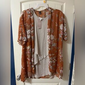 Emery Rose Floral Kimono with Sleeveless Top